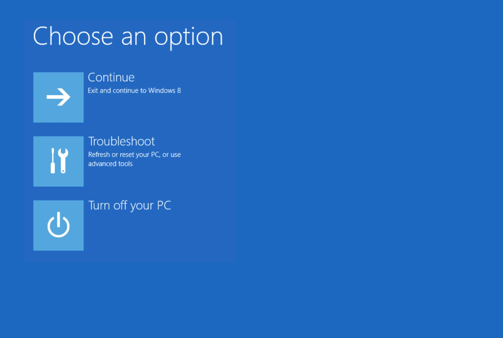 Troubleshoot in Windows 8 recovery options screen
