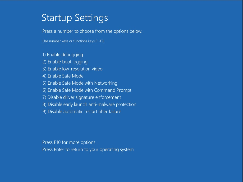 Windows 8 Startup Settings Screen