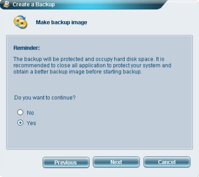 Do you want to continue creating the backup discs?