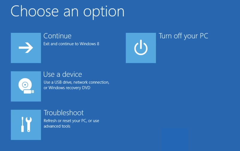 Choose an option in Windows 8