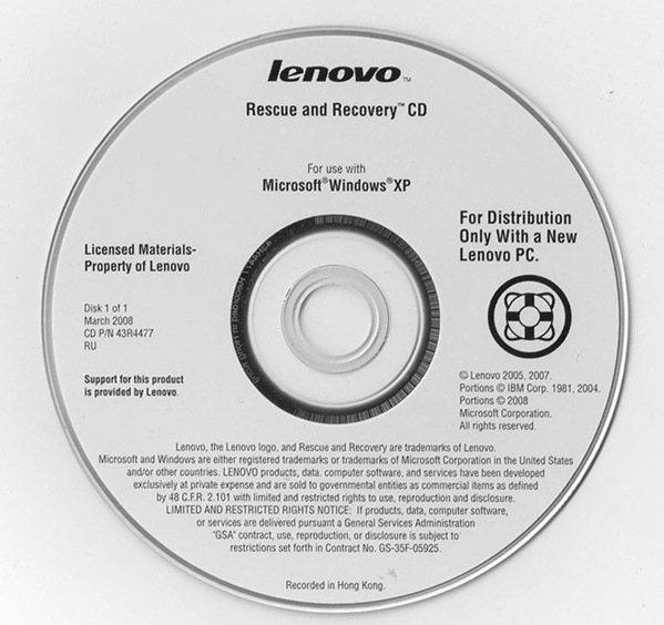 The Lenovo Rescue and Recovery CD for Windows XP