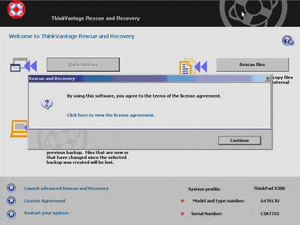License agreement message in Lenovo ThinkVantage software