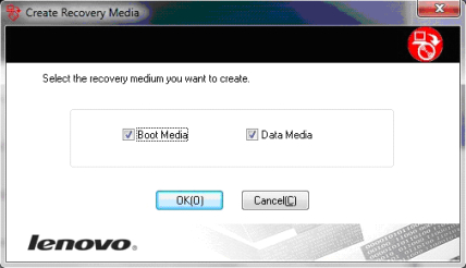Boot Media and Data Media options on Lenovo ThinkVantage software