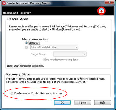 Create a set of Product Recovery discs in ThinkVantage