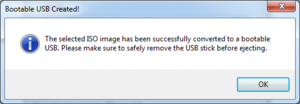 This message box is displayed once Easy USB Creator has finished creating your bootable USB stick.