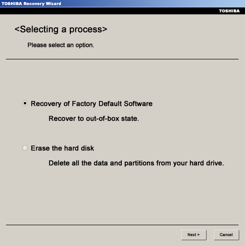 Toshiba Recovery of Factory Default Software