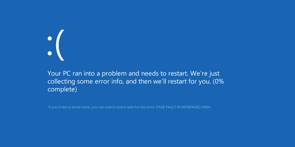 The Page fault in nonpaged area error in Windows 8