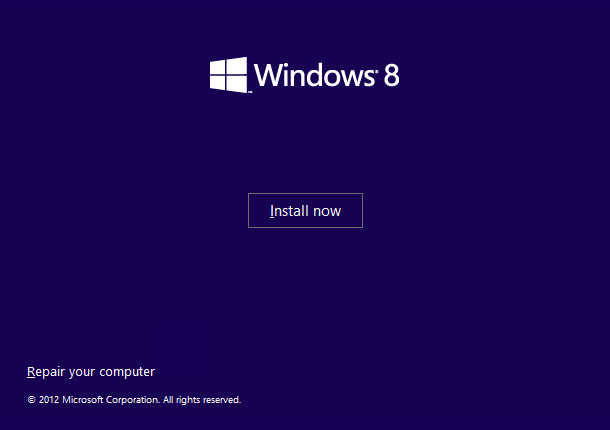 Windows 8 Setup screen