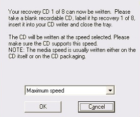 Compaq Recovery CD-DVD Creator screen