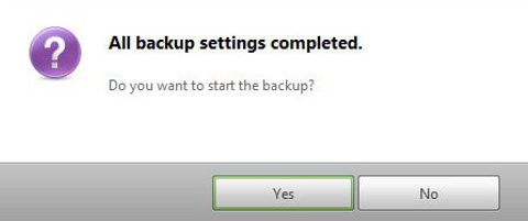 Backup settings completed in Samsung Recovery Solution 5