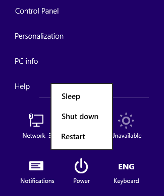 Windows 8 Restart Menu