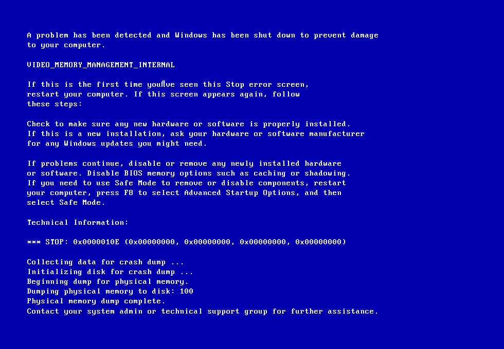 Blue screen of death (STOP error) information in dump files.