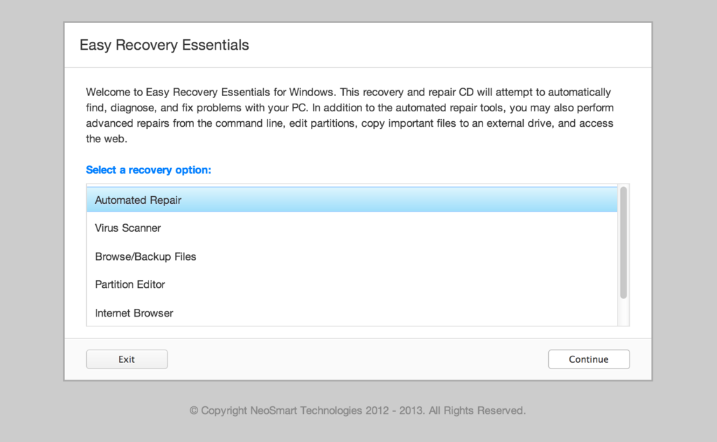 Windows Recovery Disk Screen