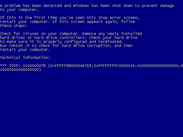 0x0000007b on Windows XP, 7 and 8