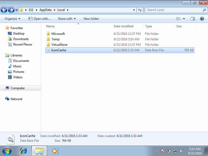 Delete Icon Cache Windows Vista