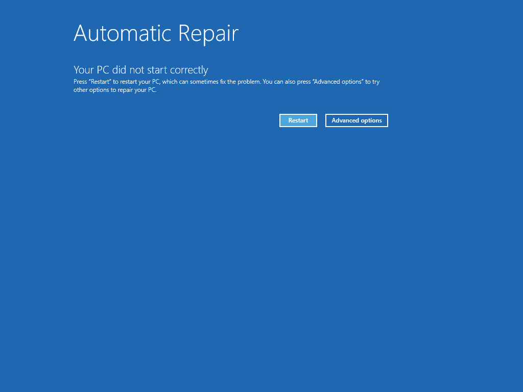 windows did not start correctly