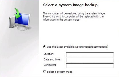Windows Server 2008 - Select system image backup
