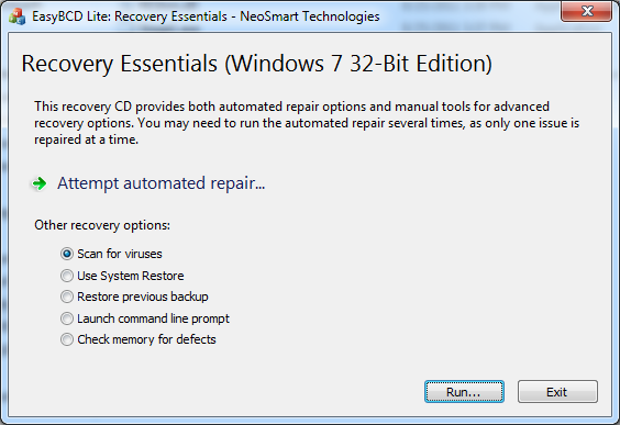 Recovery Essentials screen