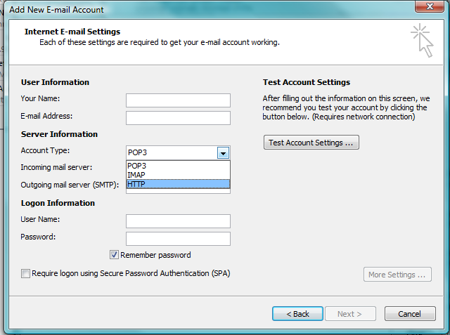 msn email outlook settings