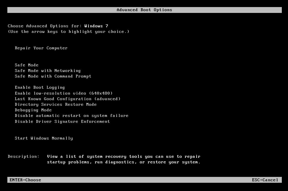 advanced boot options windows 7