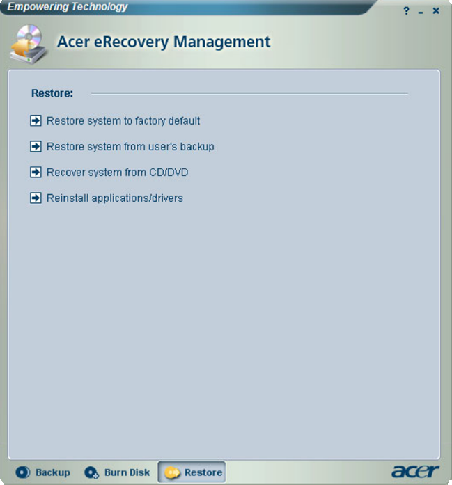 G recover восстановление. Acer ERECOVERY Management. ERECOVERY Acer Aspire. Как установить драйвера Асер. Acer кнопка восстановления системы.