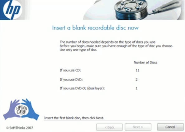 Insert your first blank disk