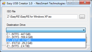 Select your USB stick or removable drive from the drop-down menu.