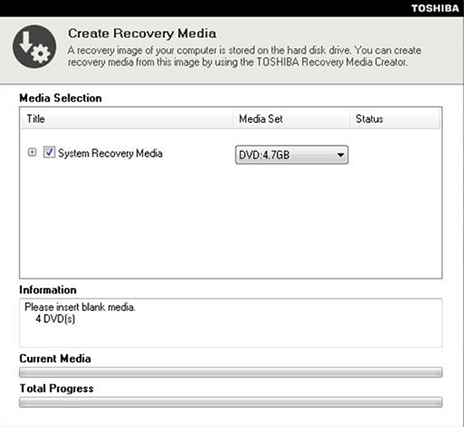 Toshiba Recovery Media Creator - Media List