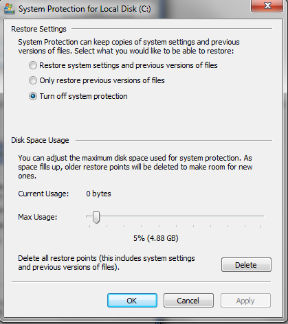 Windows 7 Configure System Restore