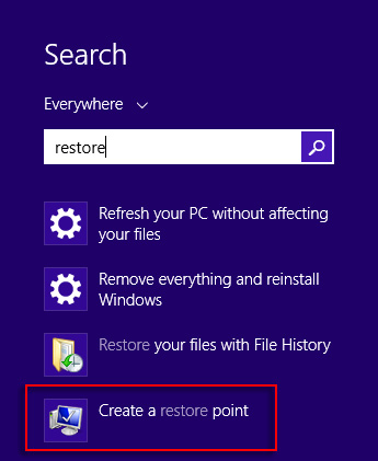 Windows 8 Create Restore Point