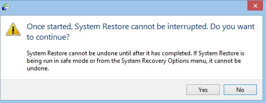 Windows 8 System Restore Warning