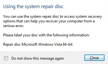 Windows Vista - Using the system repair disc