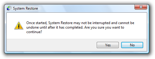 Windows Vista Restore Warning Message