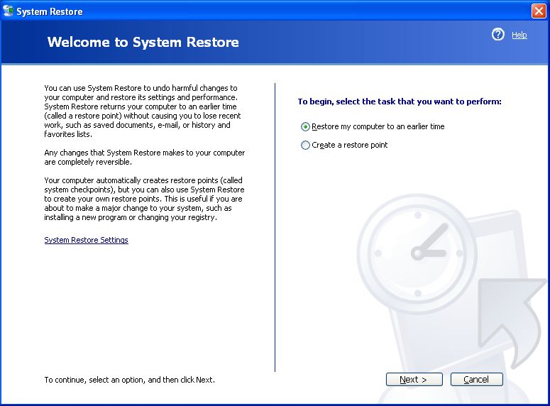 windows xp system restore location