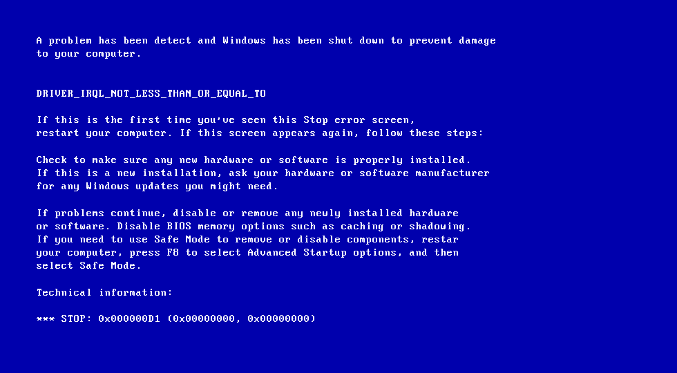 winxp bsod on startup