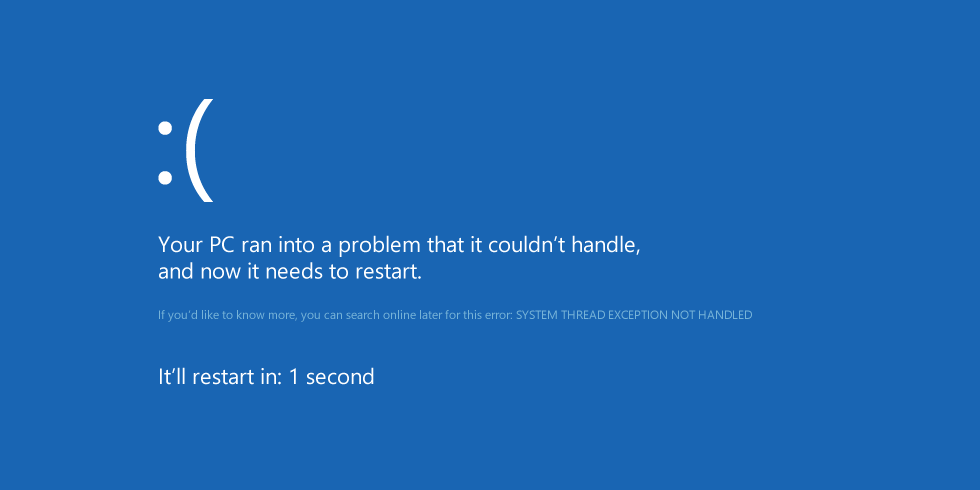 The SYSTEM THREAD EXCEPTION NOT HANDLED error in Windows 8