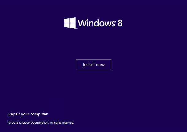Windows 8 Install Now