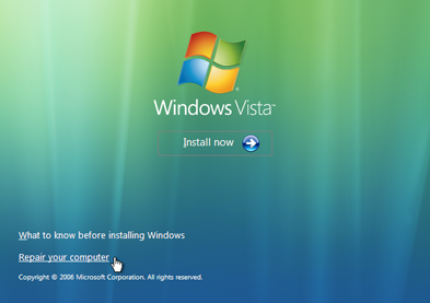 Windows Vista Repair your computer link