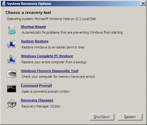 eMachines Recovery Manager Item in Windows Vista