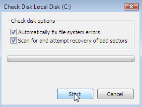 chkdsk /r trovato in Windows Vista