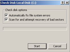 chkdsk in Windows XP at My Computer