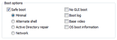 Boot options menu in Windows