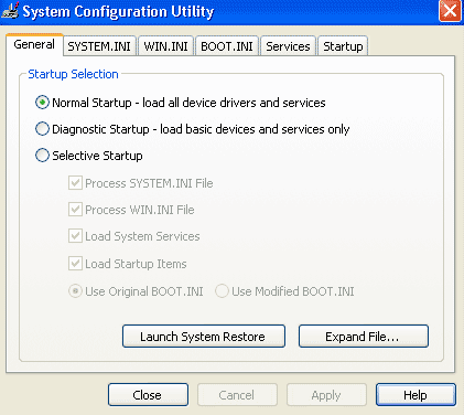Msconfig screen in Windows