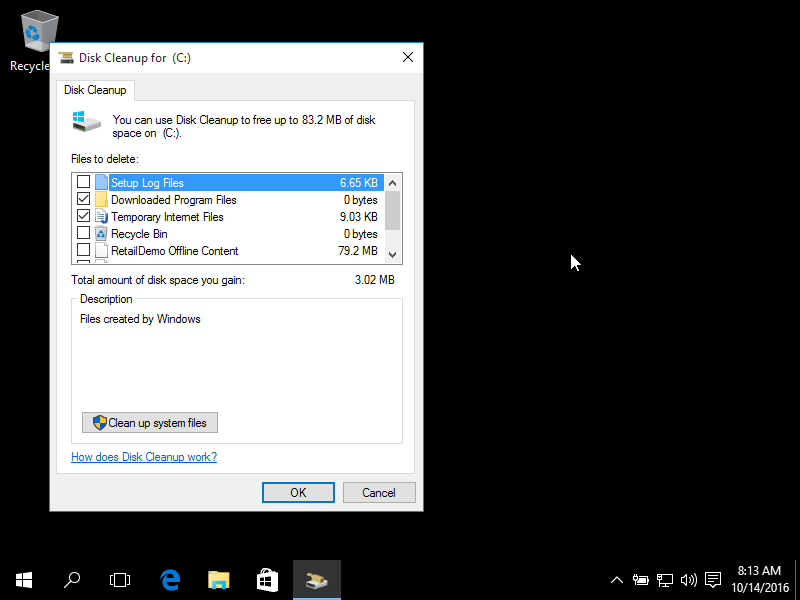 Windows 10 Disk Cleanup screen