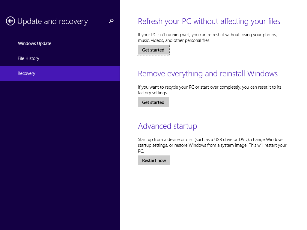 Windows 8 Recovery Screen