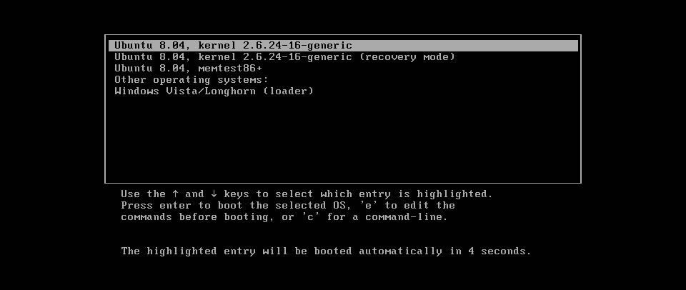 boot linux z powrotem w systemie Windows Vista