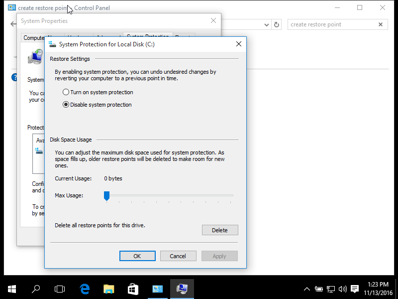 Windows 10 System Restore screen
