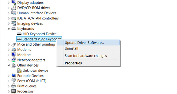 Device Manager: Update Driver Software