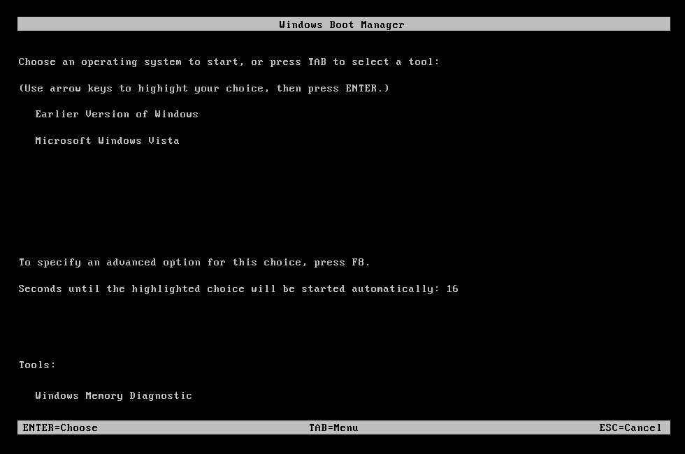 Example of Dual Boot Menu