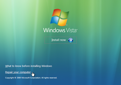 Windows Vista Repair Your Computer Menu
